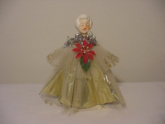vintage christmas tree topper with ceramic womans by vintage christmas tree topper with ceramic womans by