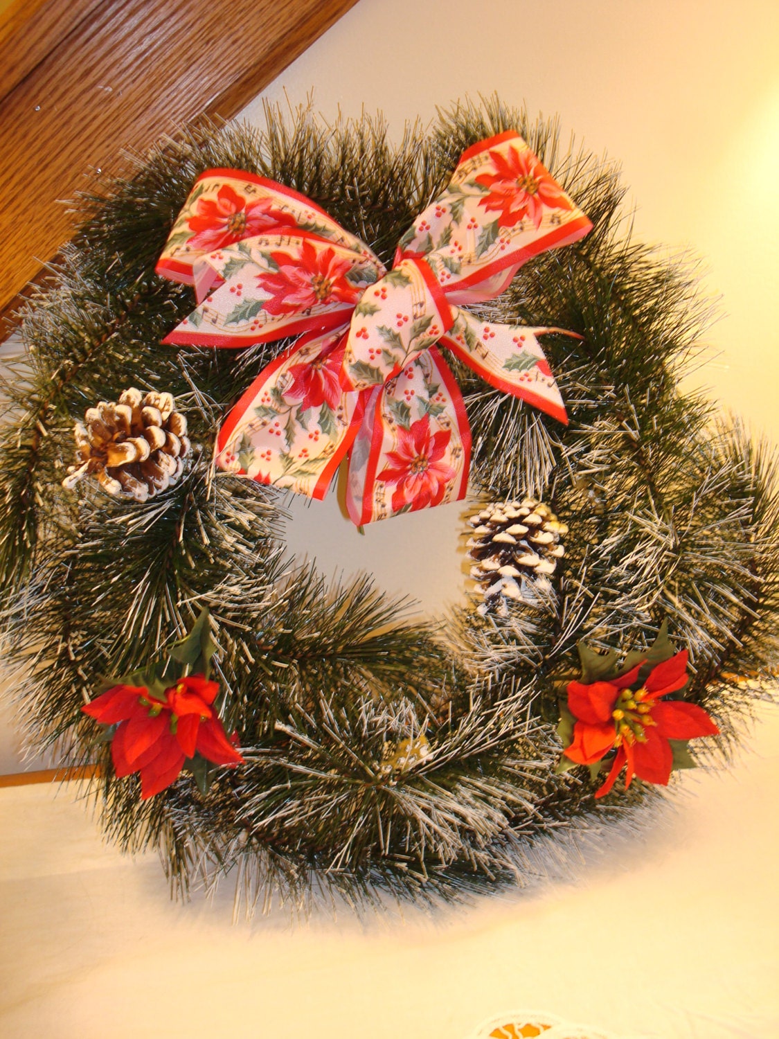 bottle brush wreath vintage green flocked red poinsettia pine bottle brush wreath vintage green flocked red poinsettia pine