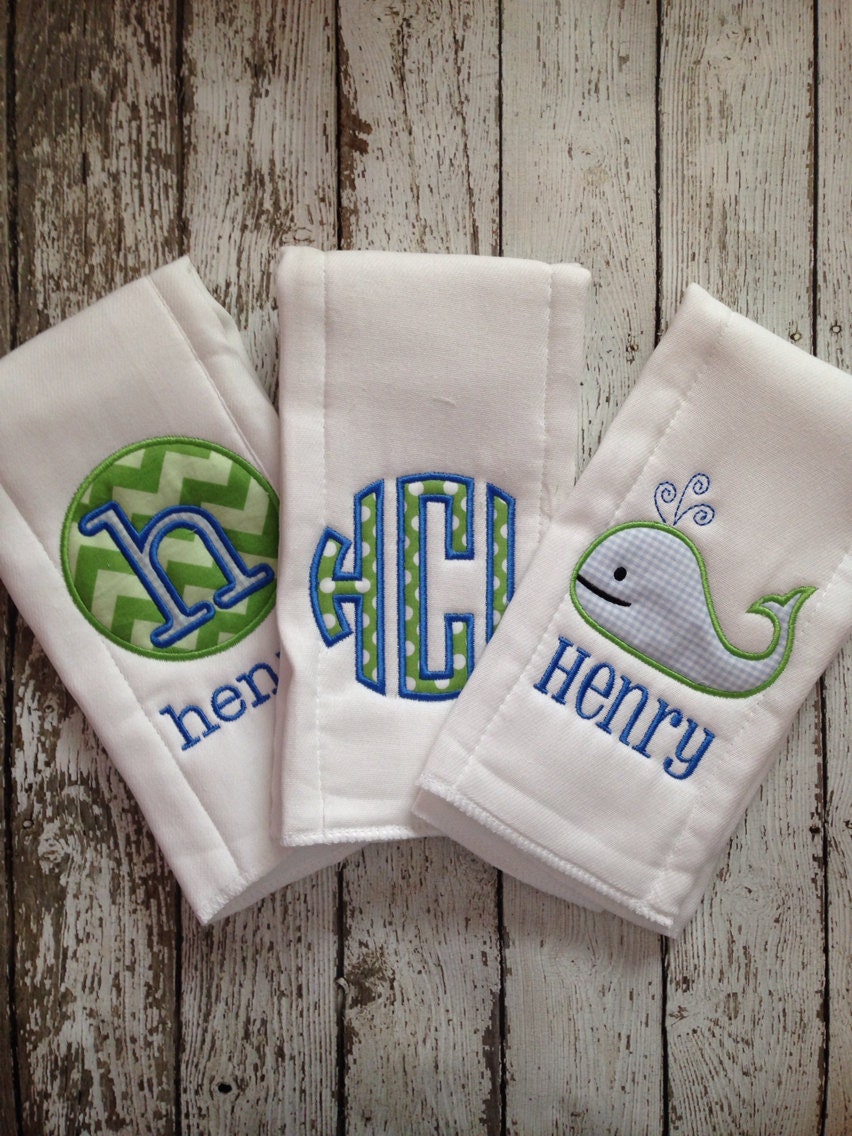 Set of 3 Personalized Burp Cloths Diaper Cloths by Rubyandoliver
