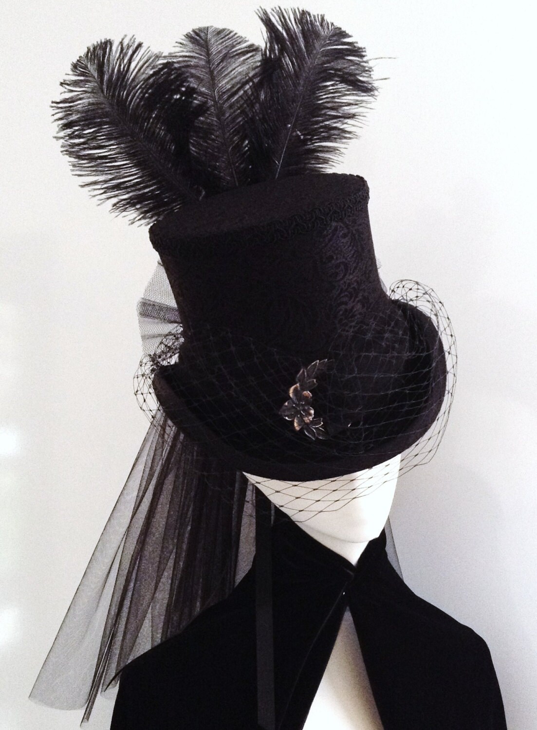 Gothic Victorian steampunk black riding top hat