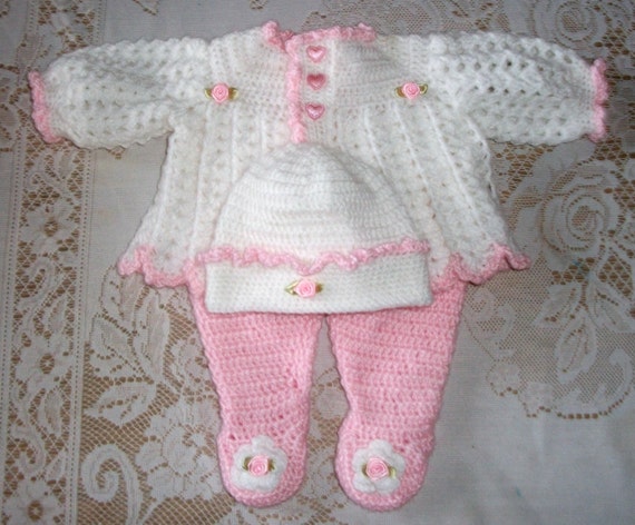 Crochet Baby Girl Sweater Set Layette And Leggings Perfect