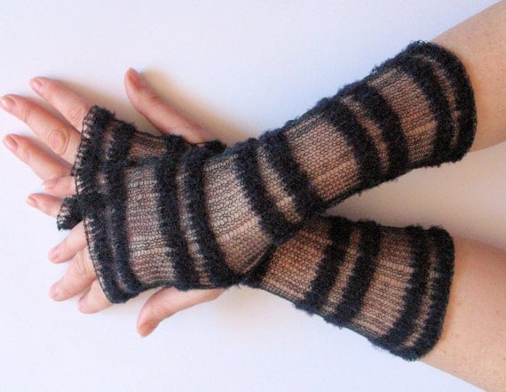 Long Wedding Blue Black Bridal Gloves Lace Gloves Fingerless