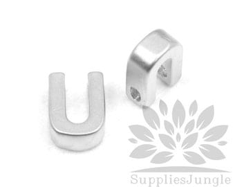 IP002-MR-U// Matt Original Rhodium Plated Simple Initial "U" Pendant, 2 pcs