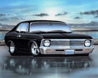 Classic Car Art Print 1968-72 Chevy Nova, 11x14, Color Choice