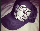 Slate grey trucker with hand painted silver lotus