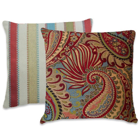 Turquoise Red Pillow18x18 or 20x20 or 22x22 PaisleyThrow