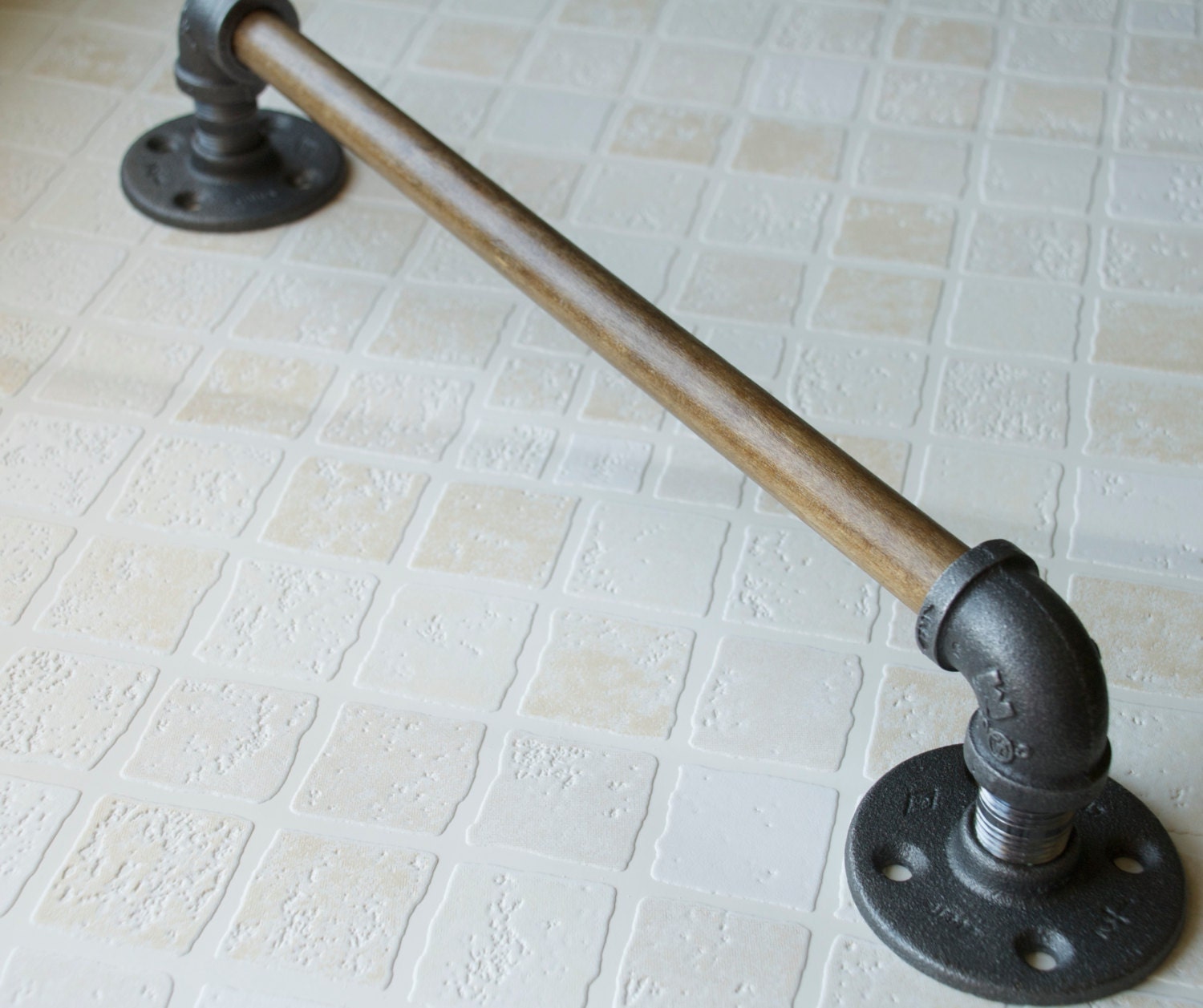 Towel Bar Industrial Black Pipe Wood Bar by ShireDesign on Etsy