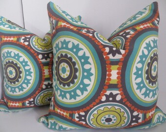 16x16 Outdoor Pillow, Pillow Cover,Orange Pillow, Suzani Pillow, Turquoise Pillow, Green Suzani Pillow, Dark Grey Suzani Pillow