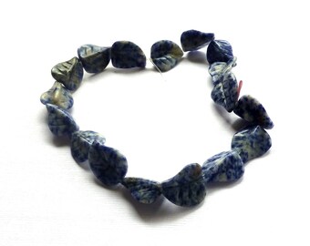 Sodalite Carved Leaf Beads. Blue White Sodalite Beads. Large Gemstone Beads. 15mm x 20mm. One Pair.