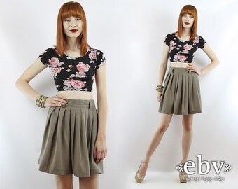 Vintage 90s High Waisted Taupe Mini Skirt M L Pleated Skirt Summer Skirt High Waisted Skirt Taupe Skirt High Waist Skirt Pleated Mini Skirt