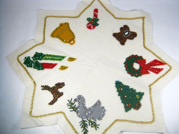 small vintage christmas tree skirt sequined white felt small vintage christmas tree skirt sequined white felt