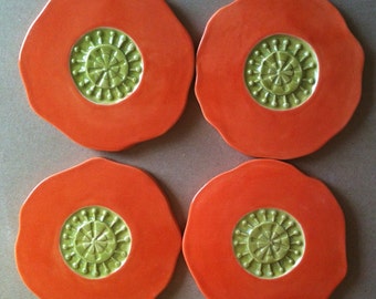 poppy, handmade ceramic coaster set