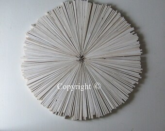 Wood Wall Art ,Abstract Painting on Wood ,Circle Round Sculpture Sunburst White Modern