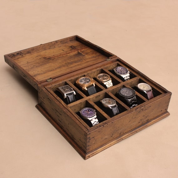 New Personalized Rustic Men's Watch Box for 8 watches with secret ...