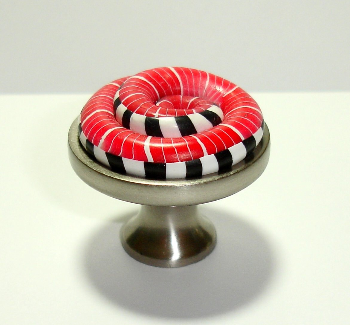 Unique Drawer Knobs in Red Black & White Spirals by