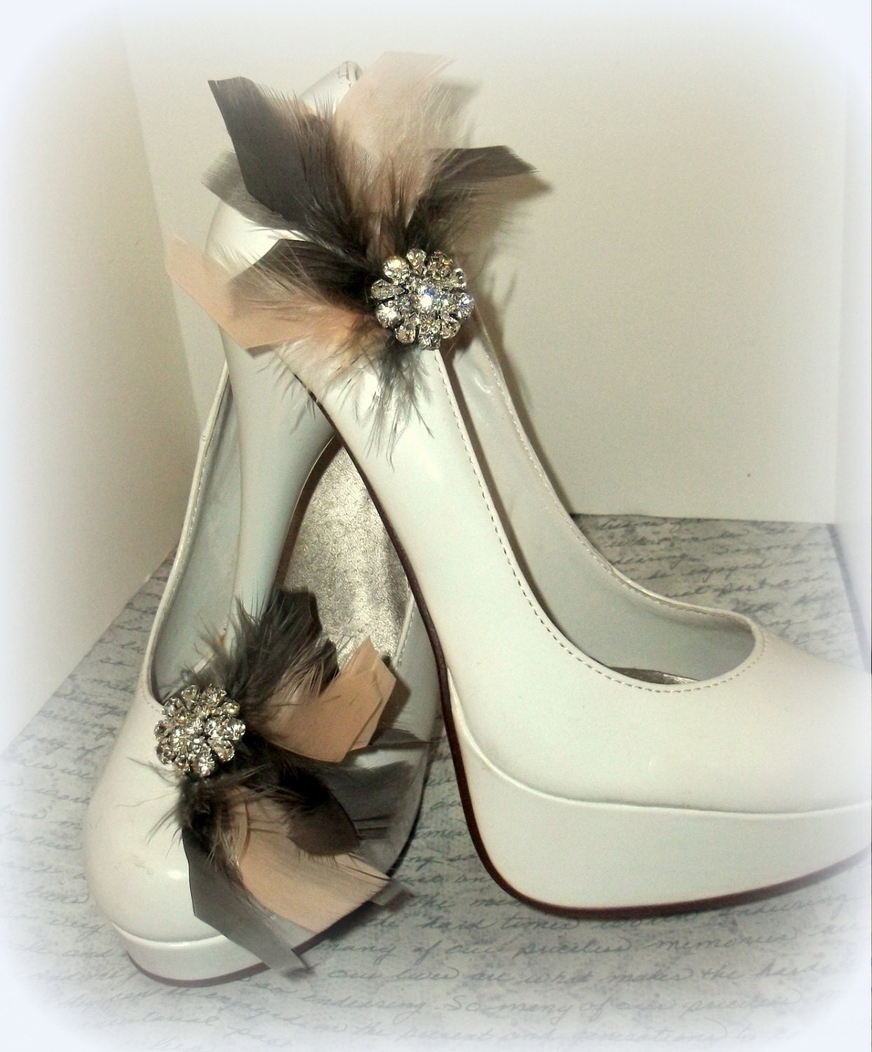 Peach and Gray Feather Shoe Clips Shoe Clips by ShoeClipsOnly