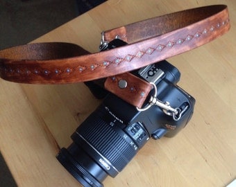 Leather Camera Strap Southwest Western Distressed Java Brown and Turquoise- Custom - Personalized - Monogrammed - Love That Leather