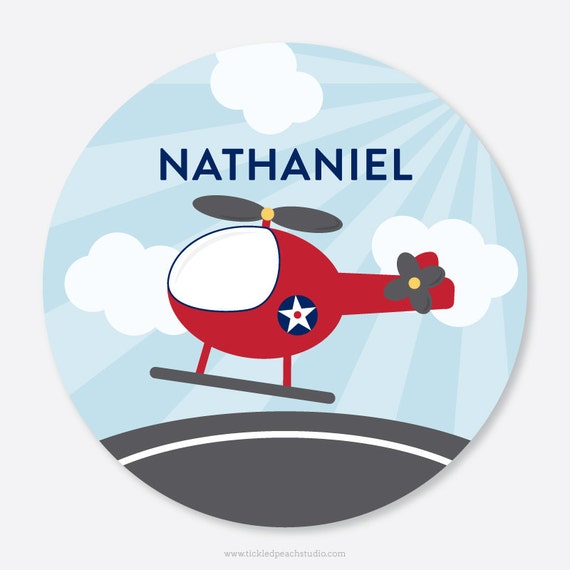 Personalized Childrens Plate - Helicopter - Add Bowl Option Il_570xn