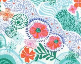 Modern Floral Fabric, Retro Fabric, Flowers, Daydreams by Moda, Teal Fabric, Floral Fabric, Orange Fabric, 05084