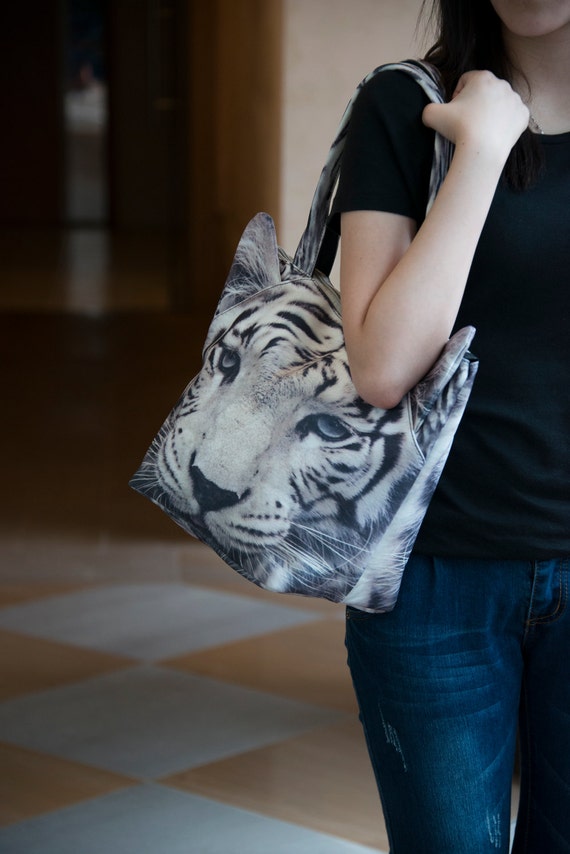 White Tiger, tiger bag, tiger tote, pet tote, tiger lover bag, tiger