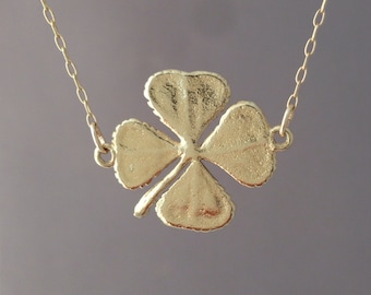 Double Connected Gold Four Leaf Clover Necklace