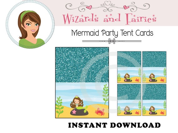 Items Similar To Mermaid Party Tent Cardsprintableinstant Downloadmade For Any 4234