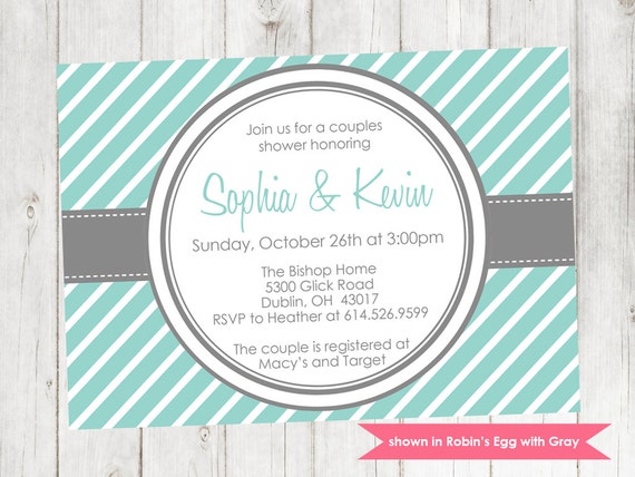 Printable Couples Shower Invitation - Shower Themed Diagonal Stripe Invite - Colors and Text Customizable Il_570xn