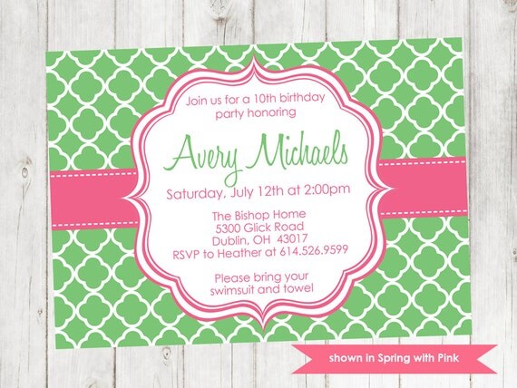 Printable Birthday Party Invitation - Birthday Themed Quatrefoil Invite - Colors and Text Customizable Il_570xn