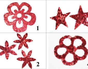 Hot Fixed Christmas Appliques Designs in Red with Sequins for Decorations - choose your style.