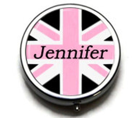 Personalised Pink Union Jack Flag Pill Box With Mirror by missbohemia