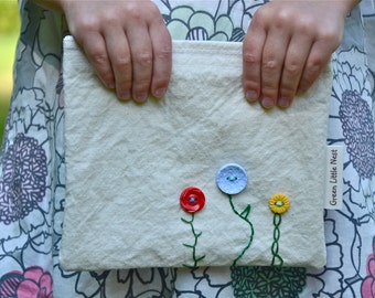 Reusable Snack Bag, Eco Snack Bags, Button Flowers Snack Bag, Your choice Nylon or Cotton Lined MADE TO ORDER