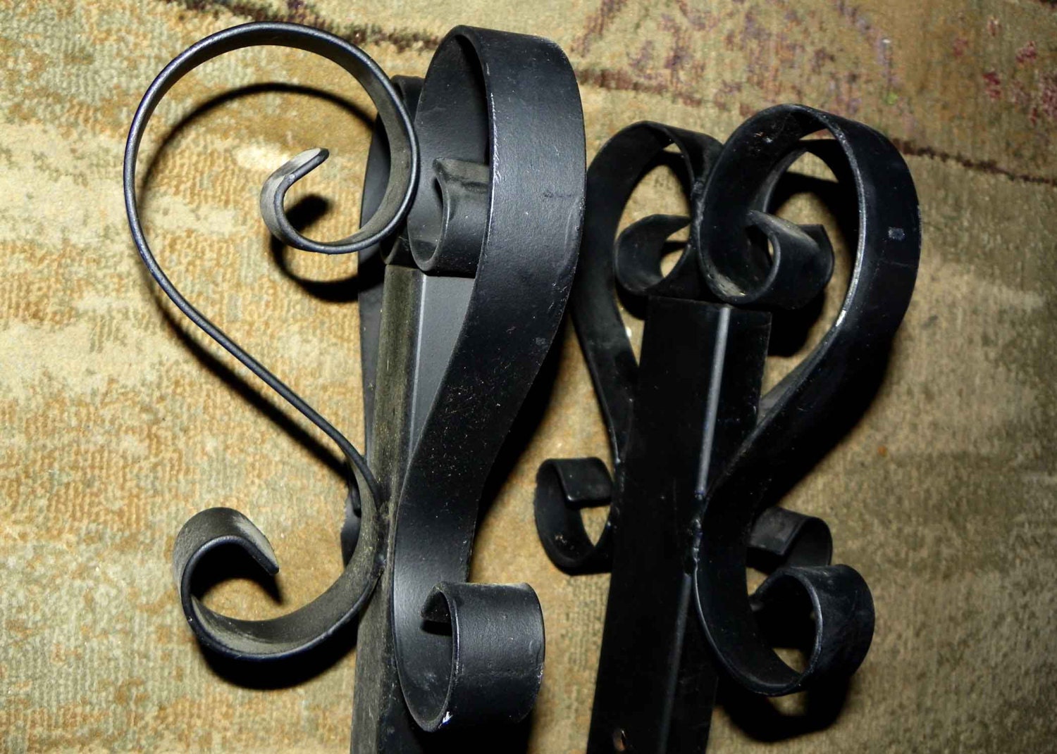 Black Wrought Iron 2 Shelf Bracket Set for Heavy Duty Support