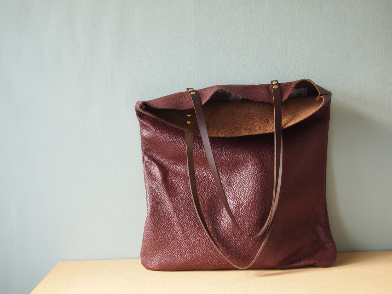 LEATHER Tote Bag HANDA Oxblood Shoulder Bag Leather