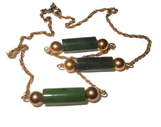 FREE SHIPPING Gold filled Jade choker, tube and gold balls chain necklace