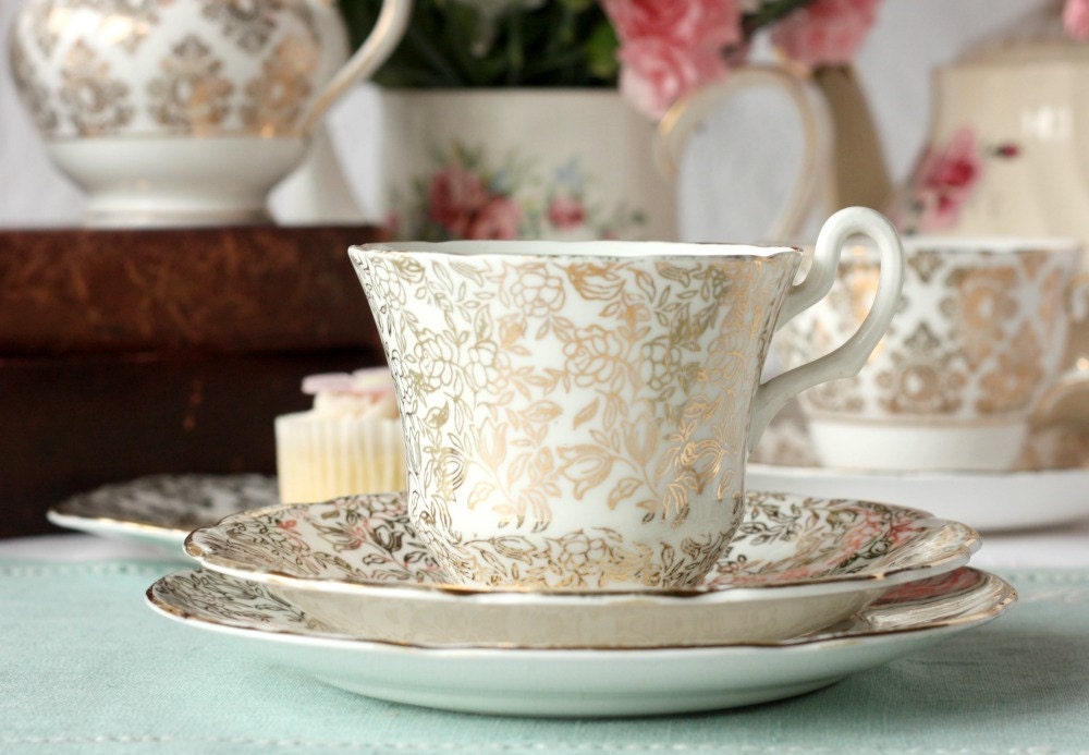 Lovely English bone china tea set white and by NancysVintageChina