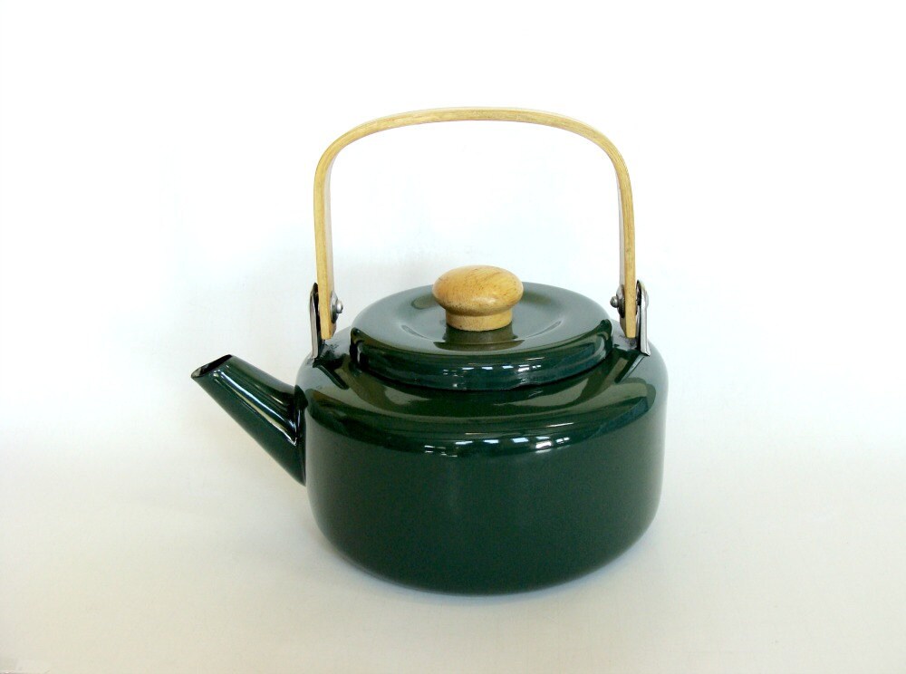 Hunter Green Enamel Tea Coffee Pot Kettle Metal Teapot with