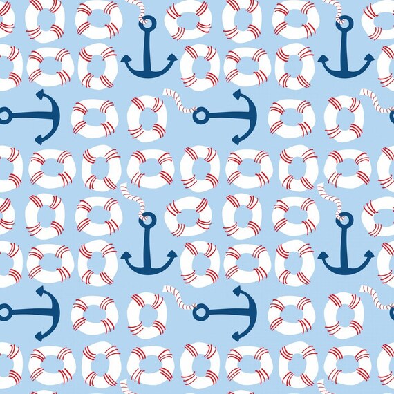 Anchors Away True Blue Nautical Themed Cotton Fabric