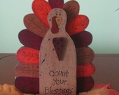 Turkey, Thanksgiving, shelf sitter, feathers, heart,  decoration, handpainted, wood