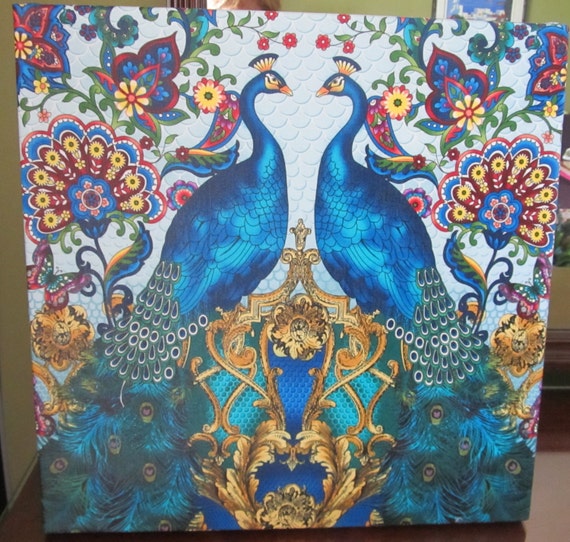 peacock fabric panel