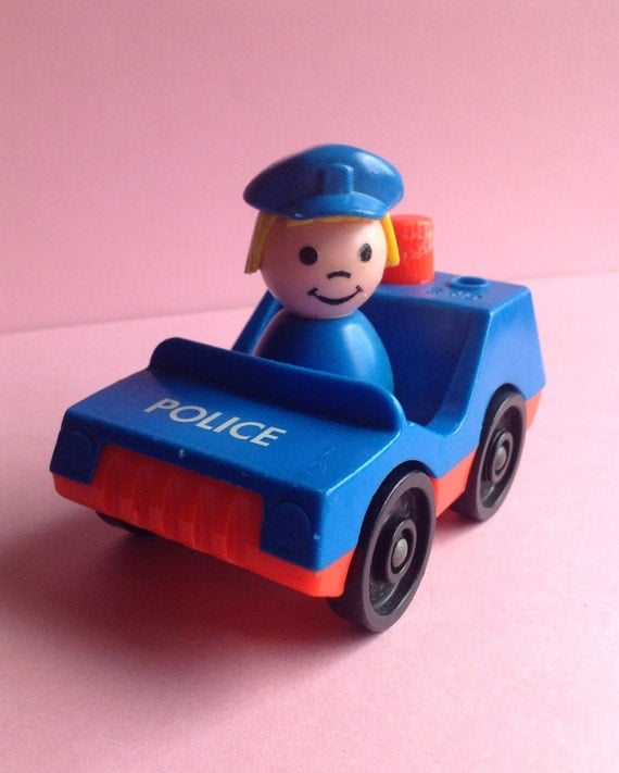 Fisher Price vintage toy set car and figure Policewoman
