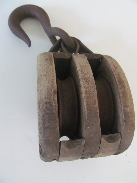 Vintage Wood Block and Tackle Pulley Industrial by Mumscottage