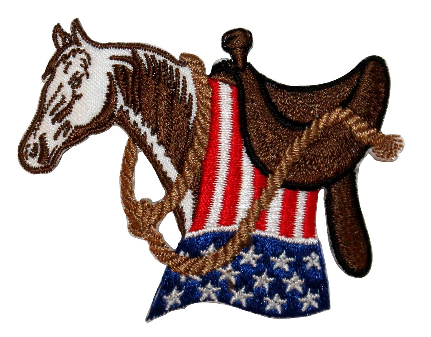 ID 1095 Patriotic Saddle Horse Flag Rodeo Western Embroidered