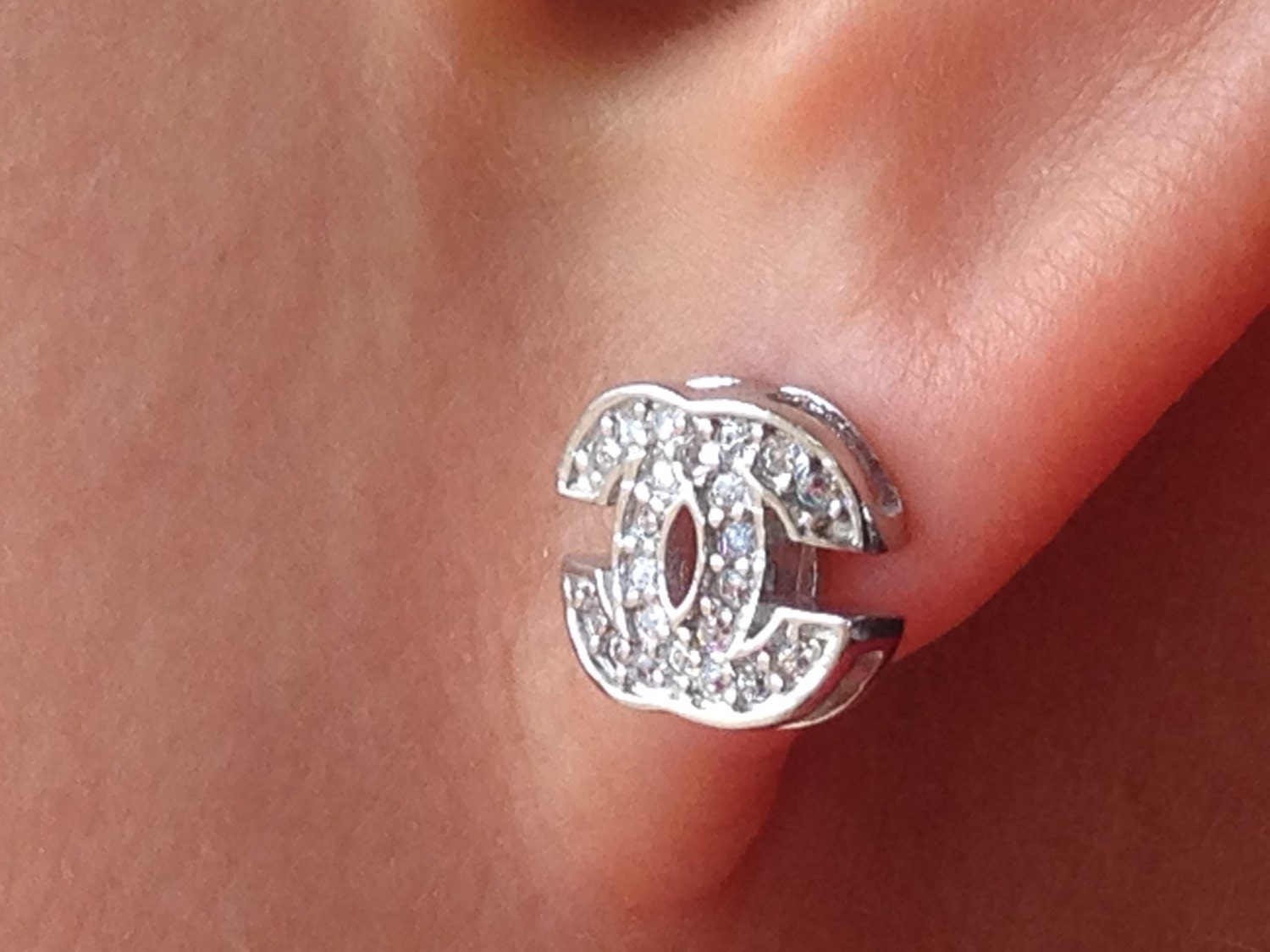 Chanel Style Earrings Sparkly CZ Diamond 14K White Gold