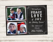 Custom Photo Christmas Card - 5x7 printable download - 3 Photo - Xmas, Peace, Love, Joy photo card, holiday, blackboard, vintage inspired Il_170x135