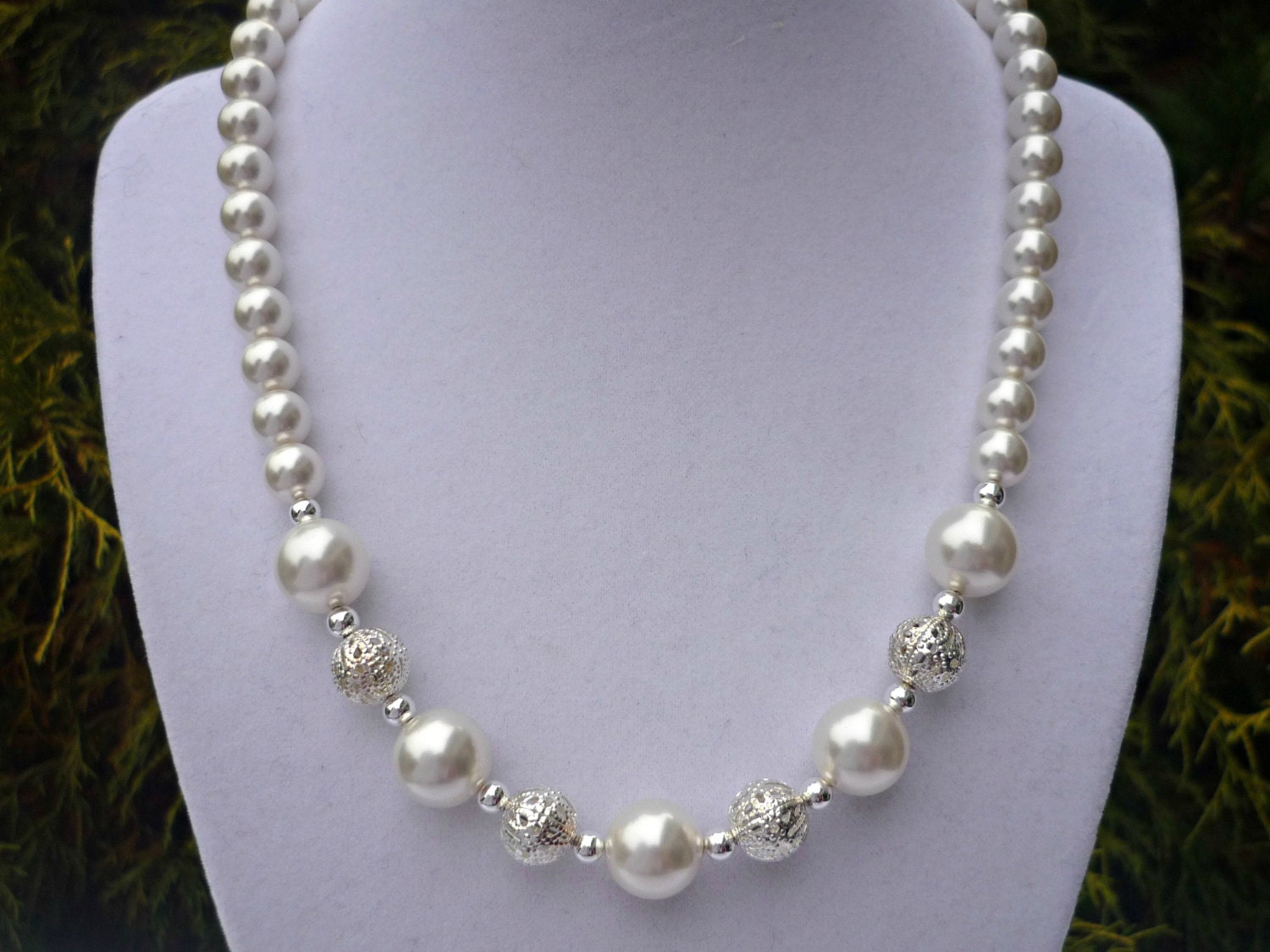 Fancy white pearl necklace pearl filigree necklace bridal