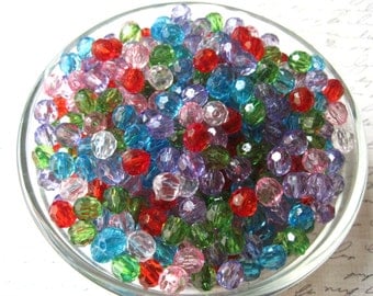 Faceted Beads, 8mm Translucent Beads, 50 pcs, Mixed Color Bubblegum Bead, Gumball Beads, Acrylic, Bracelet Beads, Spacer Beads