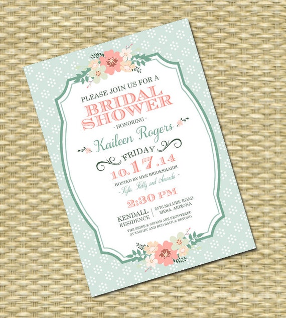 Mint And Coral Bridal Shower Invitations 9