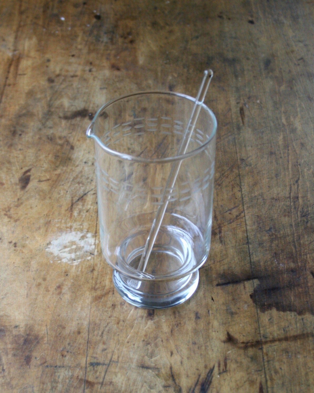 Lovely Vintage Clear Etched Glass Martini Pitcher Cocktail Mixer with