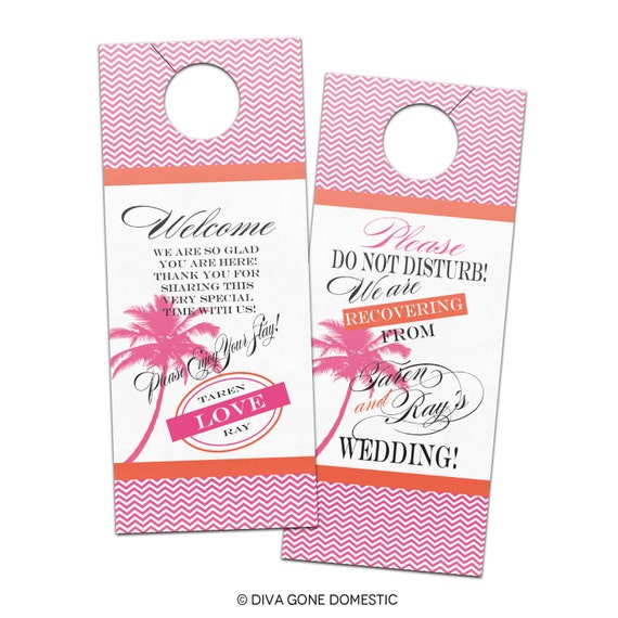 Customizable Wedding Hotel Door Hangers - Tropical Destination Beach Cruise Chevron Palm Tree Bridal Door Hanger for Guests or Welcome Bags Il_570xn