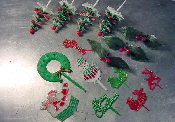 Vintage CHRISTMAS CAKE Decorations LOT 1960 s